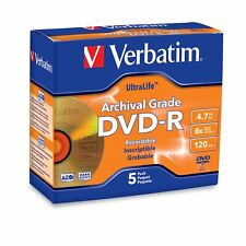 Verbatim DVD-R 4.7GB 8X UltraLife Gold Archival Grade 5pk Jewel Case - 96320 picture