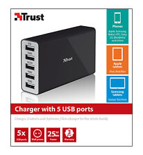 TRUST 25W MAINS CHARGER WITH 5 USB PORTS FOR UP TO 2 TABLETS PLUS 3 PHONES picture