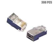 300 Pcs Cat5e RJ45 8P8C Network LAN Shielded Modular Plug Connector Solid Cable picture