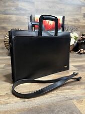 HIT VTG Black Retractable 3 Chambers Leather Briefcase Laptop Bag picture