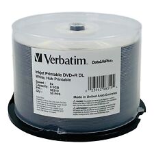 50 Disks Verbatim DVD+R DL 8.5GB 8X White InkJet Printable Hub Printable *Read* picture