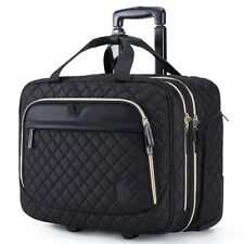  17.3 Inch Rolling Laptop Bag Women Men,Rolling Briefcase for Quilted Black picture