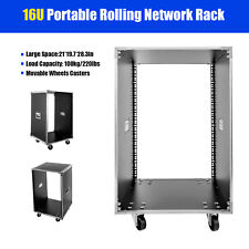 16U Cabinet Rolling Network Rack Audio Studio Video Telecom Equipment Rack Black picture