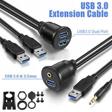 Dual USB 3.0 & 3.5mm for Car Truck Dash Panel Flush Mount Cable AUX Extension picture