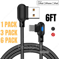 3/6Pack 6Ft 90 Degree USB Cable For iPhone 14 13 12 11 X 8 Charger Charging Cord picture