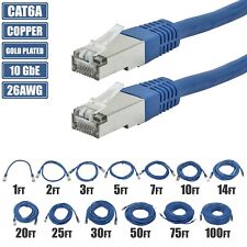 1-100FT Cat6A RJ45 Ethernet Network STP Patch Cable Copper Gold 26AWG Blue LOT picture