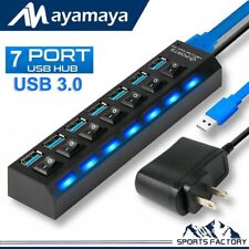 USB 3.0 Hub 7 Port On/Off Switch High Speed Splitter AC Adapter Cable PC Laptop picture