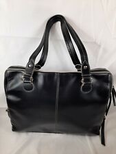 Franklin Covey Genuine Leather Black w/White Tote for Laptop/Tablet/Organizer  picture