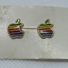 VTG Rare Apple Macintosh Computer Rainbow Logo Post Stud Earrings Emblem picture