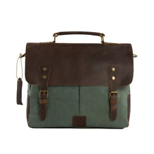 Handmade Waxed Canvas & Leather Satchel Messenger Bag - Olive Green/Coffee picture