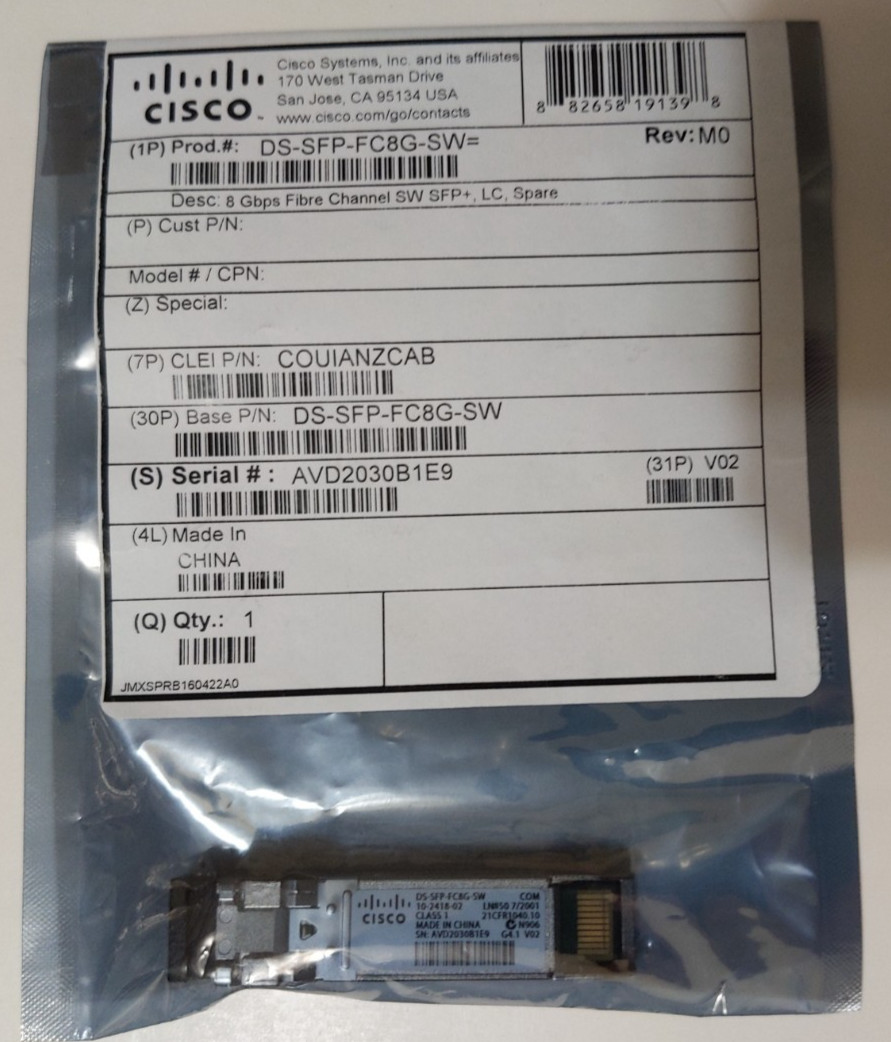 Cisco DS-SFP-FC8G-SW 8Gbps Fibre Channel SW SFP+ LC Transceiver NEW Sealed