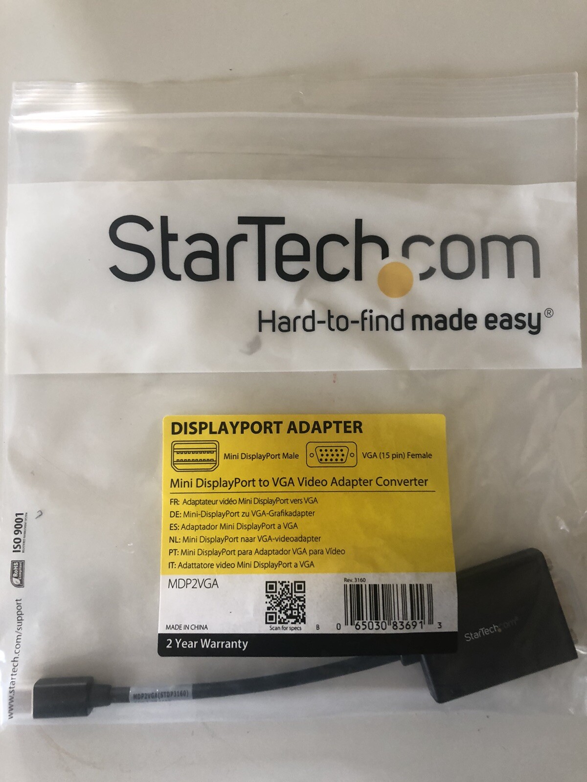 New - StarTech.com MDP2VGA Mini DisplayPort (Male) to VGA Video Adapter (Female)