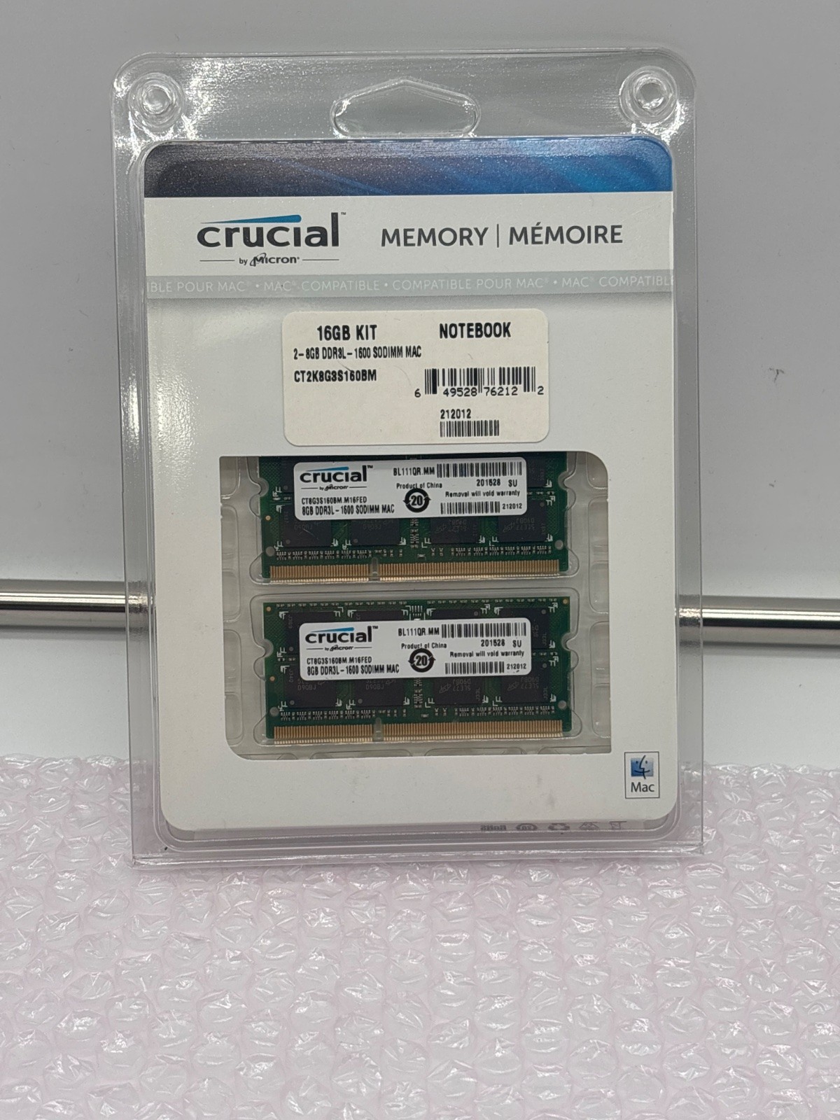 Crucial 16GB Kit (2x8GB) DDR3L-1600 SODIMM Mac CT2K8G3S160BM Open Box NOS
