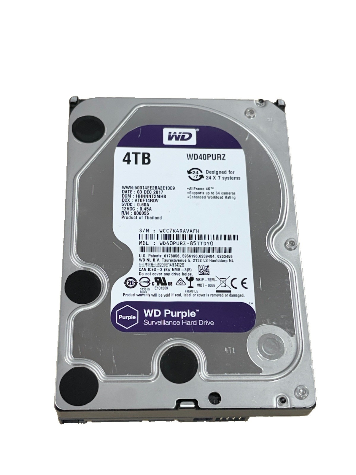 WD Western Digital WD40PURZ 4TB Purple SATA 6Gb/s 3.5" Hard Drive