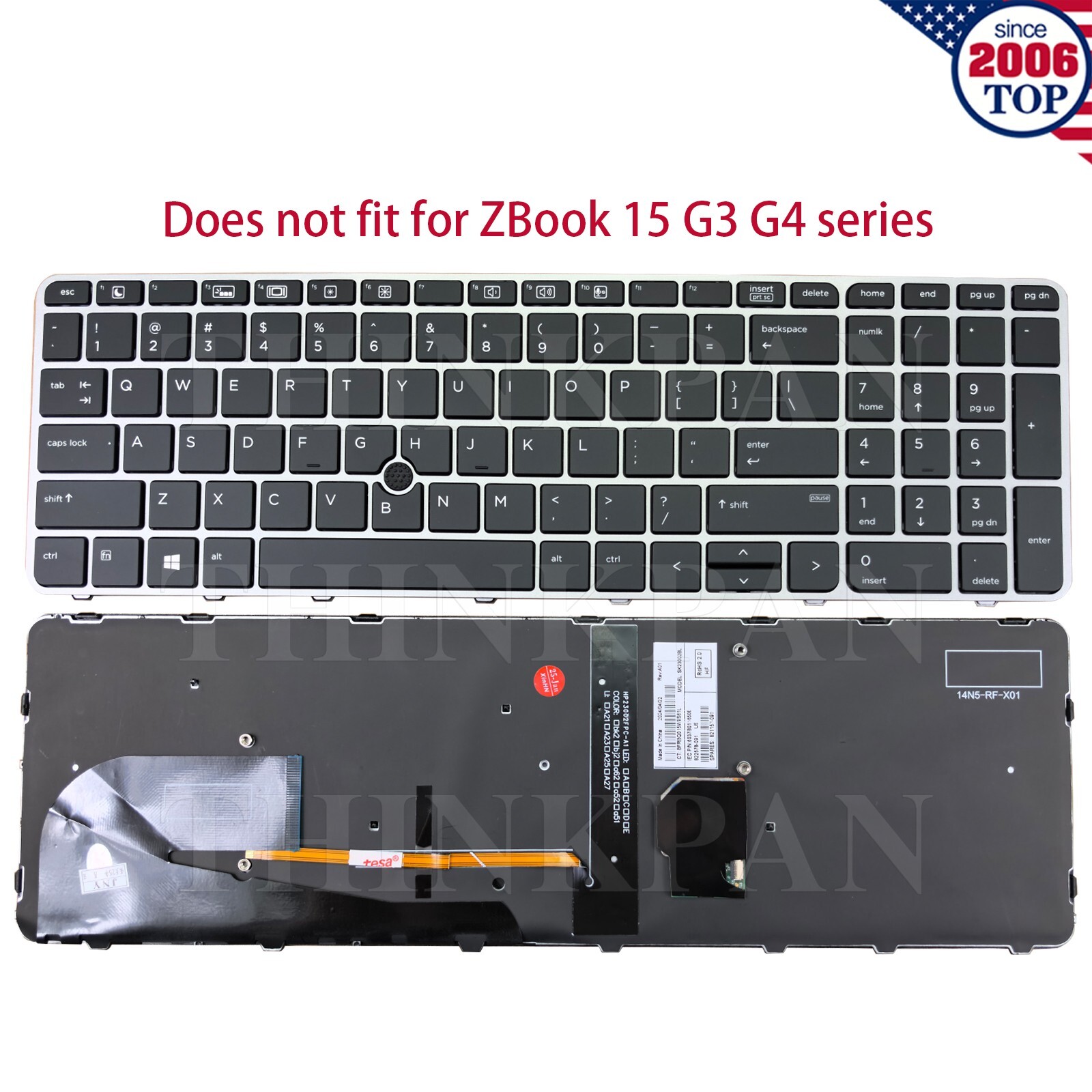 New US Backlit Keyboard for HP EliteBook 850 G3 G4 755 G3 G4 ZBook 15u G3 G4