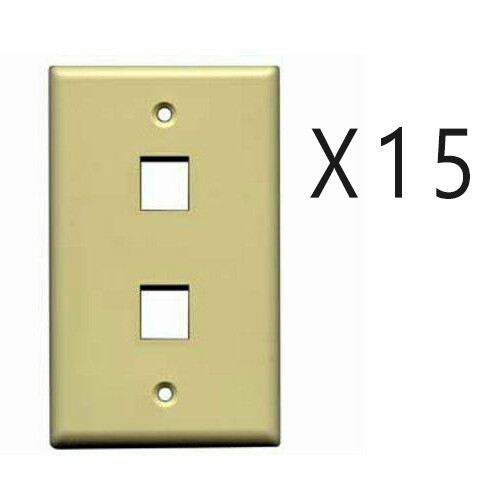 15 Pack Lot - Keystone 2 Hole Port Jack Wall Face Plate Network CAT5e CAT6 Ivory