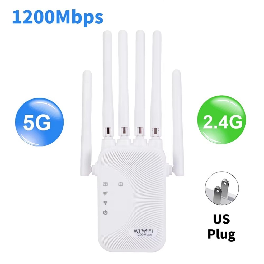 WiFi Extender 6-Antenna Strong Signal, 1200Mbps Dual Band (5GHz/2.4GHz) Booster