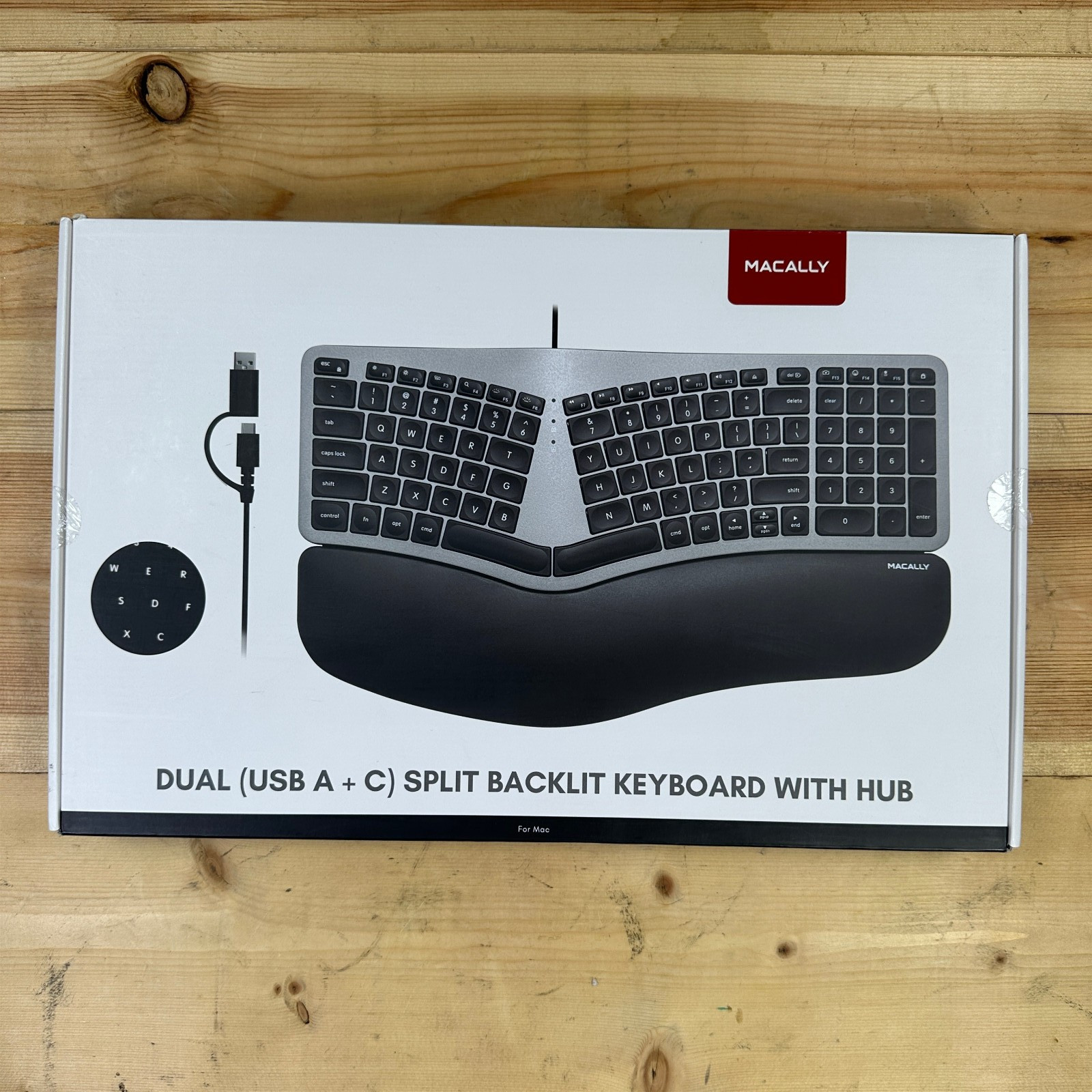 MacAlly Wired Split Ergonomic Backlit Keyboard with USB w Wrist Rest UCABLEG2HUB
