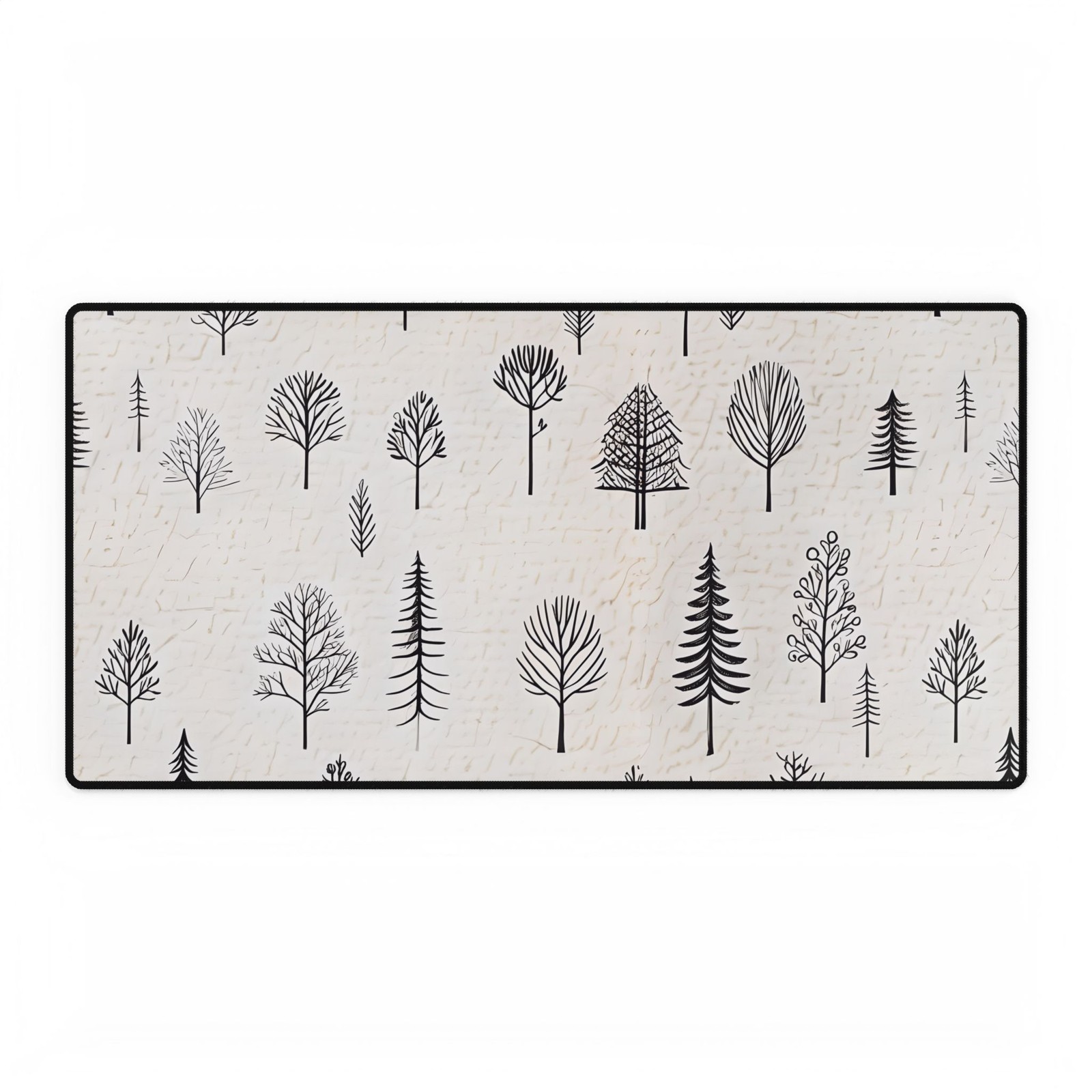 Minimal Black Tree Pattern Desk Mat | Neutral Woodland Mouse Pad