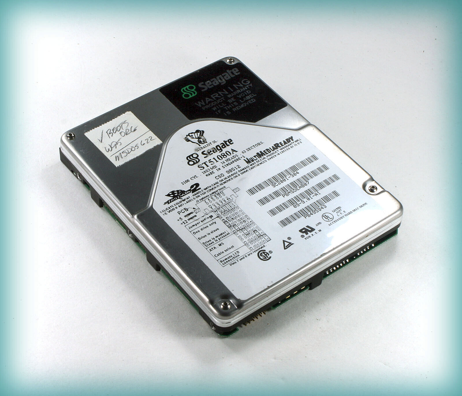 Vintage ST-51080A 1GB IDE Hard Drive — BOOTS DOS 6.22, FULLY TESTED — PERFECT