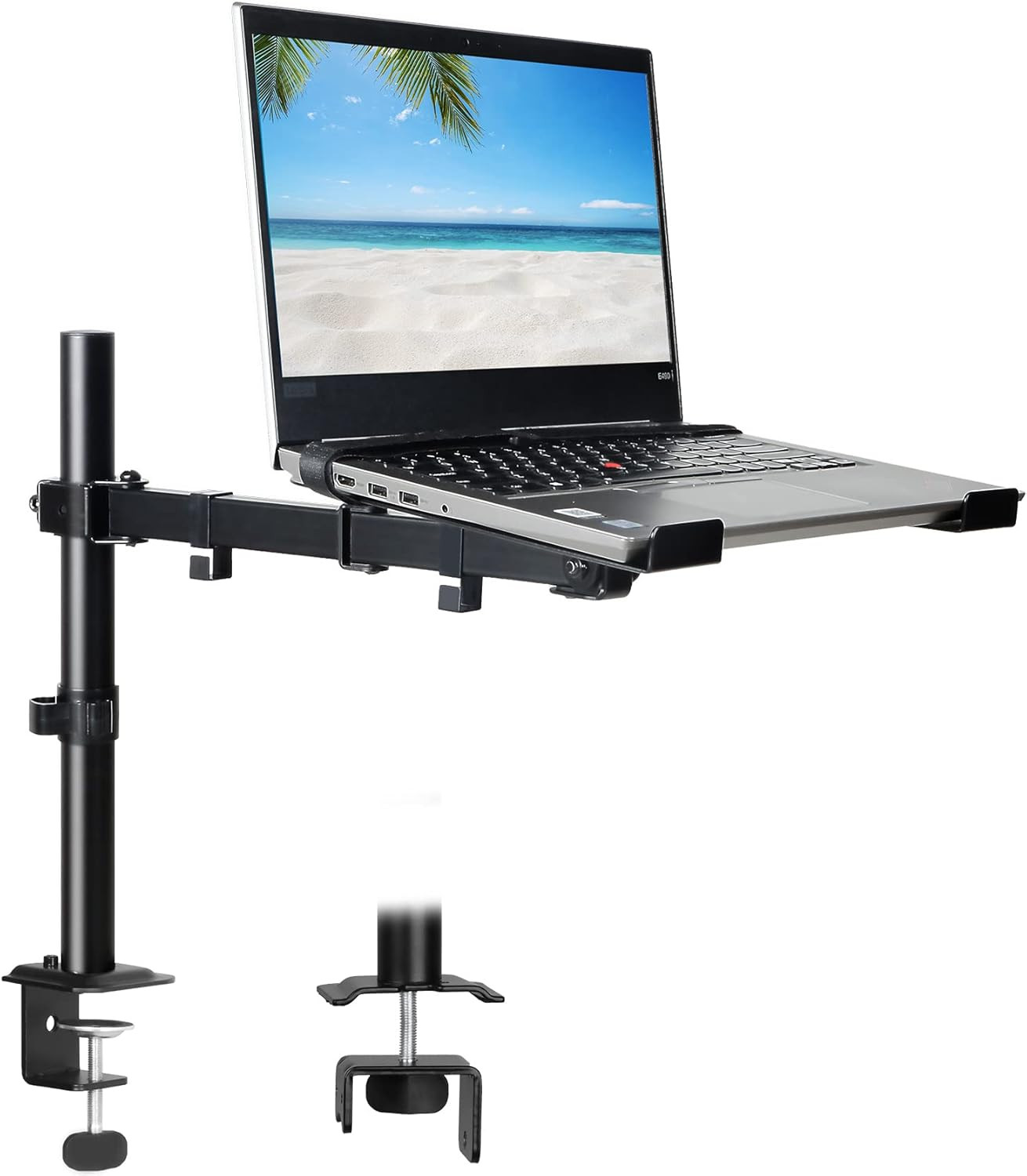 Laptop Desk Mount, Single Laptop Stand Arm with Vented Tray for 17 inch Notebook