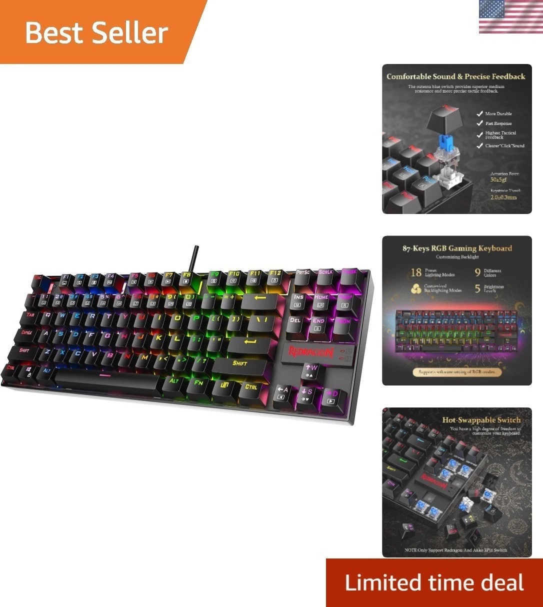 Pro-Grade K552P TKL Mechanical Keyboard - Ergonomic, Compact, 18 Backlight Modes