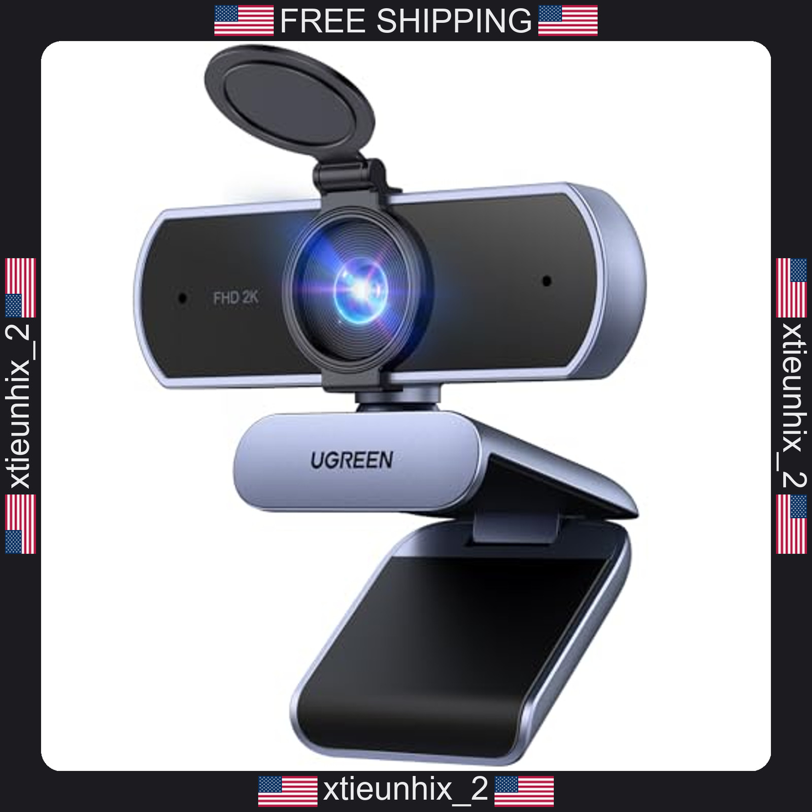 Ugreen 2K Webcam for PC with Microphone, 1080P HD, Auto Light Adjustment