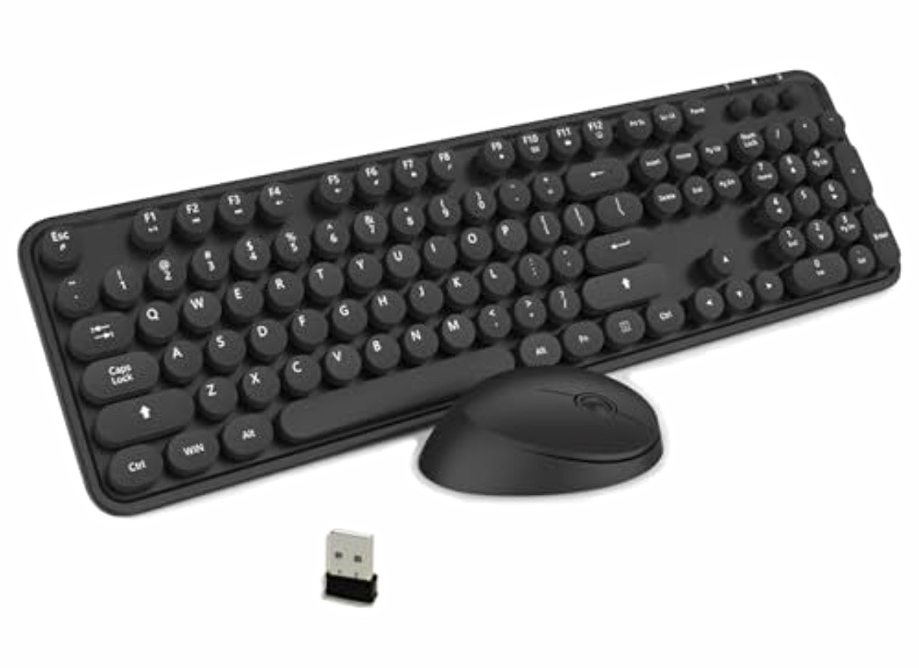 STIVIC Wireless Keyboard and Mouse Combo, Retro Style Keyboard with Round Keycap