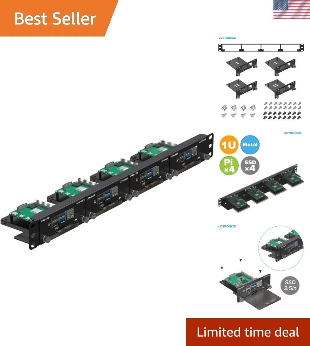 Upgraded 1U Rack Mount for Raspberry Pi – Support for 4 Models, SSDs Included