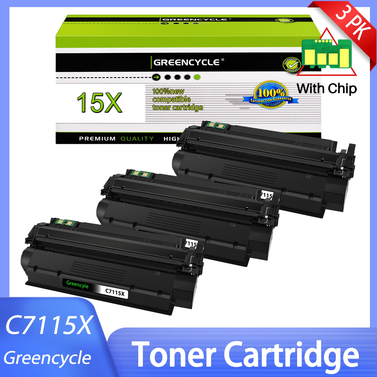 3PK High Yeild C7115X Toner Fits for HP LaserJet 1220SE 3300MFP 3320MFP 3330MFP