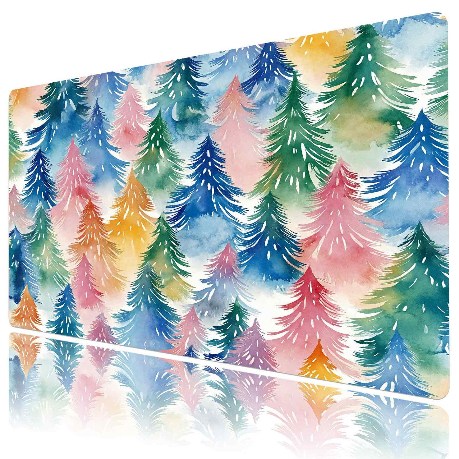 Winter Pink and Green Christmas Tree Desk Mat for Keyboard and Mouse Desk Pad