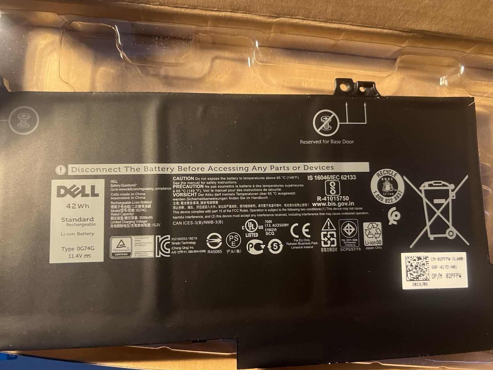 Genuine 0G74G Battery For Dell Latitude 5300 5310 7300 7400 02PFPW 2PFPW 08JYHH