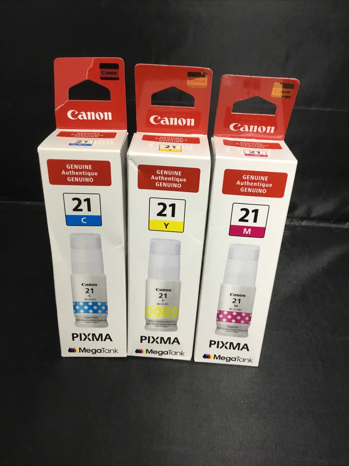 Genuine Canon GI-21 Cyan/Yellow/Magenta INK Bottles Brand New (3 PACK)