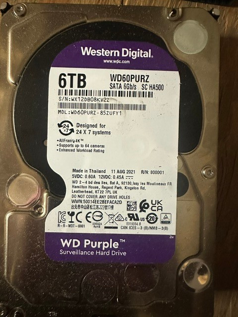 WD Purple  WD60PUZ 6TB HDD  SATA Hard Drive by Westren Digital - FOR PARTS ONLY