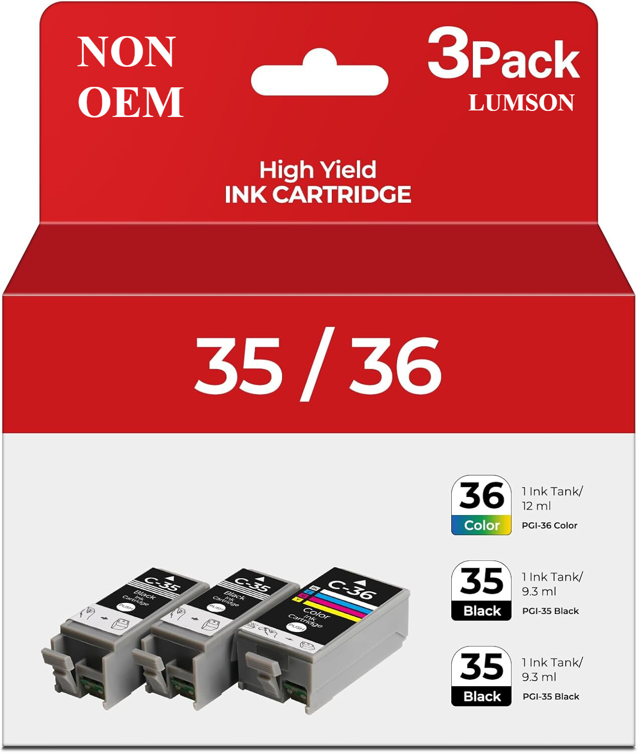 3PK PGI-35 CLI-36 Ink for Canon TR150 iP110 iP100 (2 Black, 1 Color)