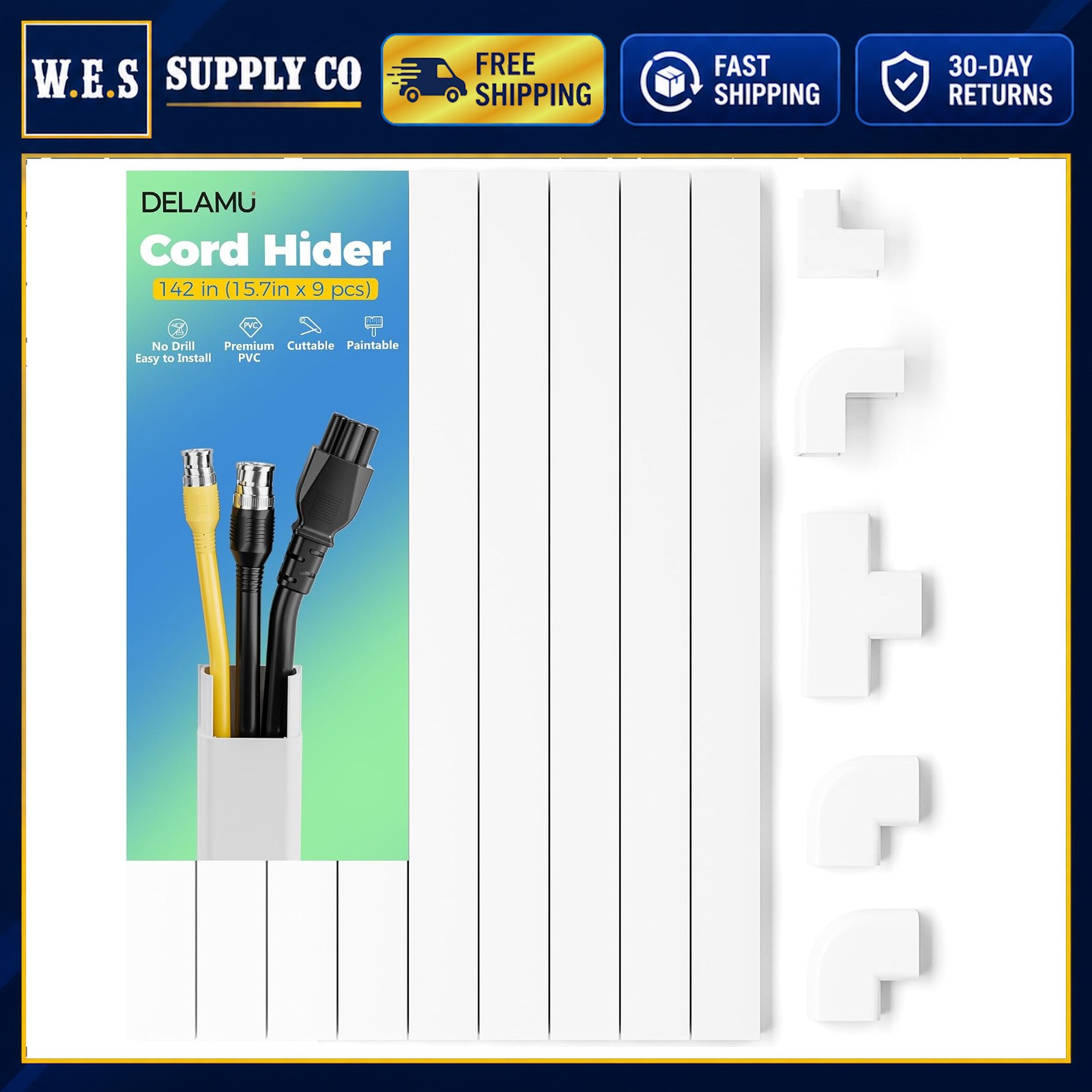 Cable Concealer Kit 142in for Wall Mounted TV and Home Office