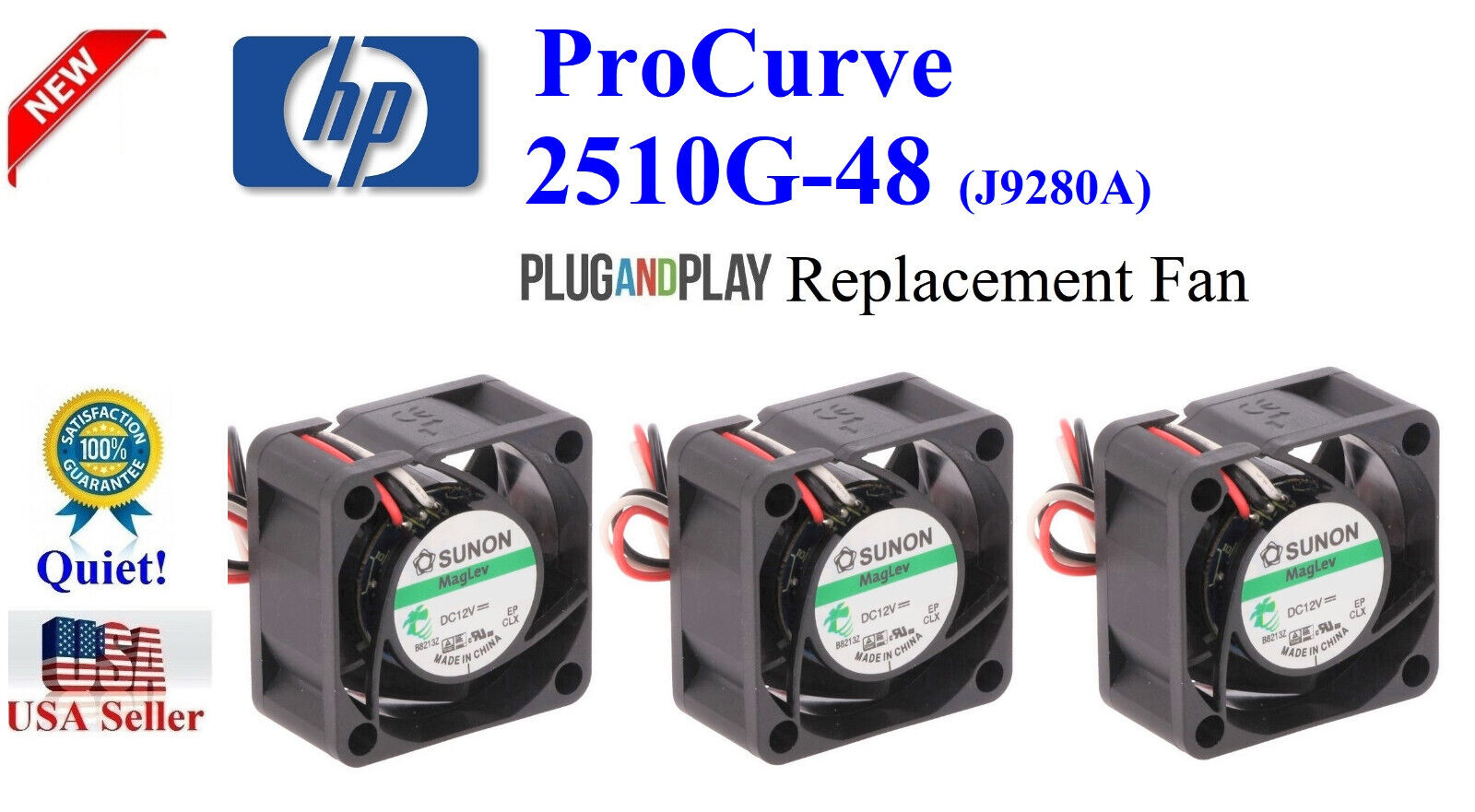3x Quiet Plug-and-Play Replacement Fans for HP ProCurve 2510G-48 (J9280A)