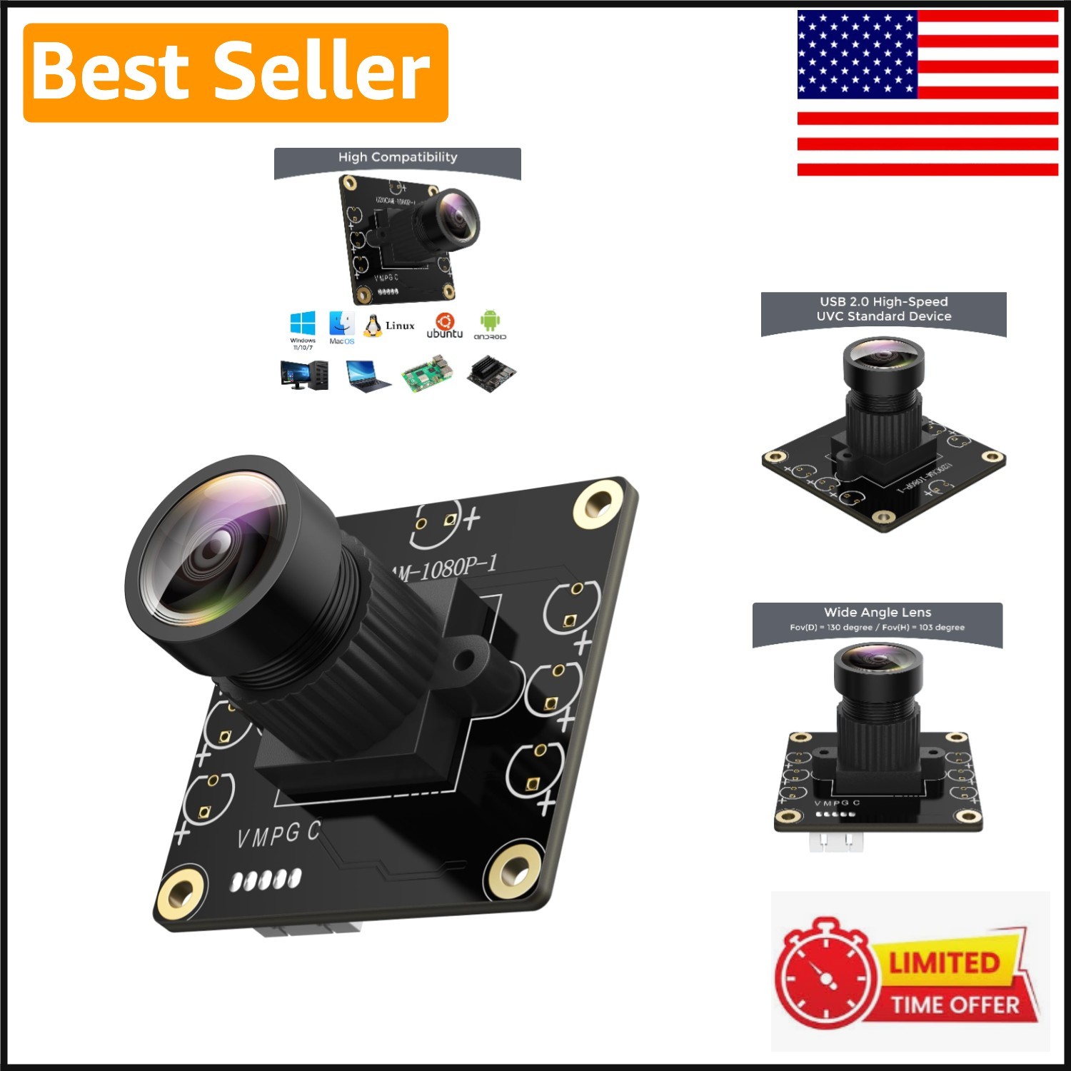 High-Performance 1080P UVC Camera with 130° Lens - Perfect for Live Streaming