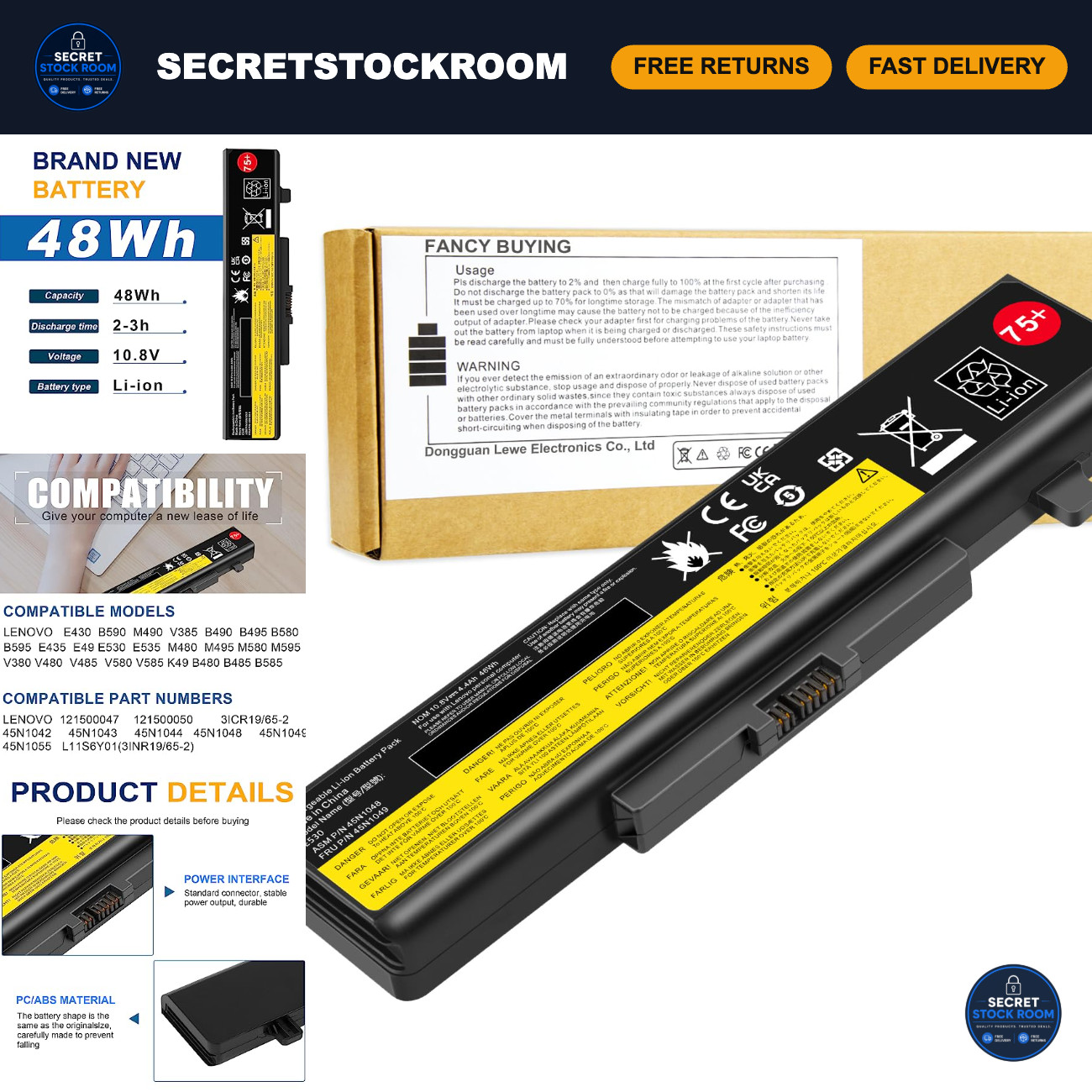 High-Capacity Laptop Battery for ThinkPad E431 E435 E440 E445 E531 E535 E545 75+