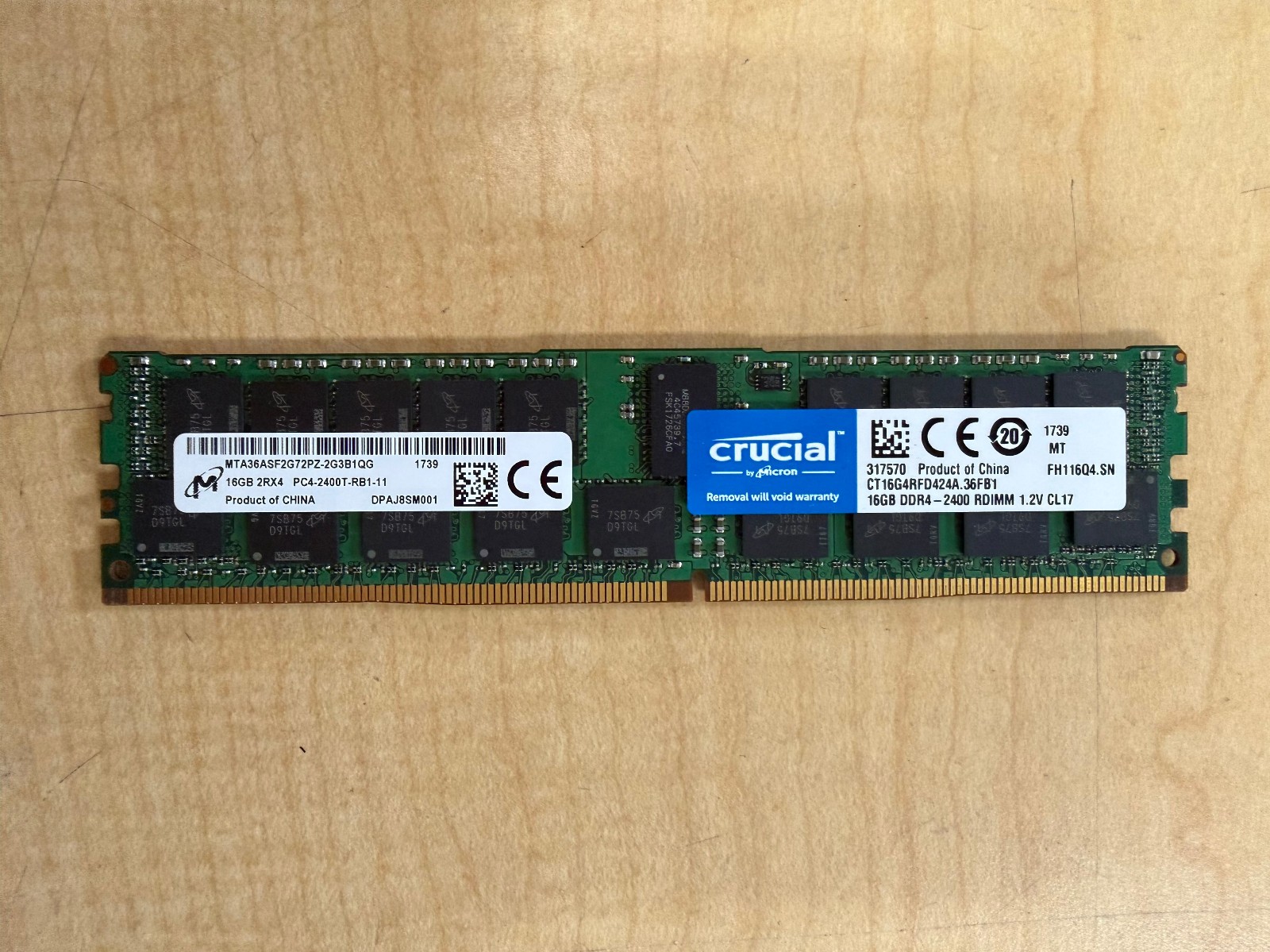 Micron 16GB DDR4-2400 PC4-19200 REG ECC MTA36ASF2G72PZ-2G3B1QG DIMM Memory