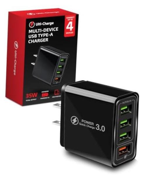 Ulti-Charge USB Charger Block – 35W 4-Port QC 3.0 Fast Charging Wall Plug
