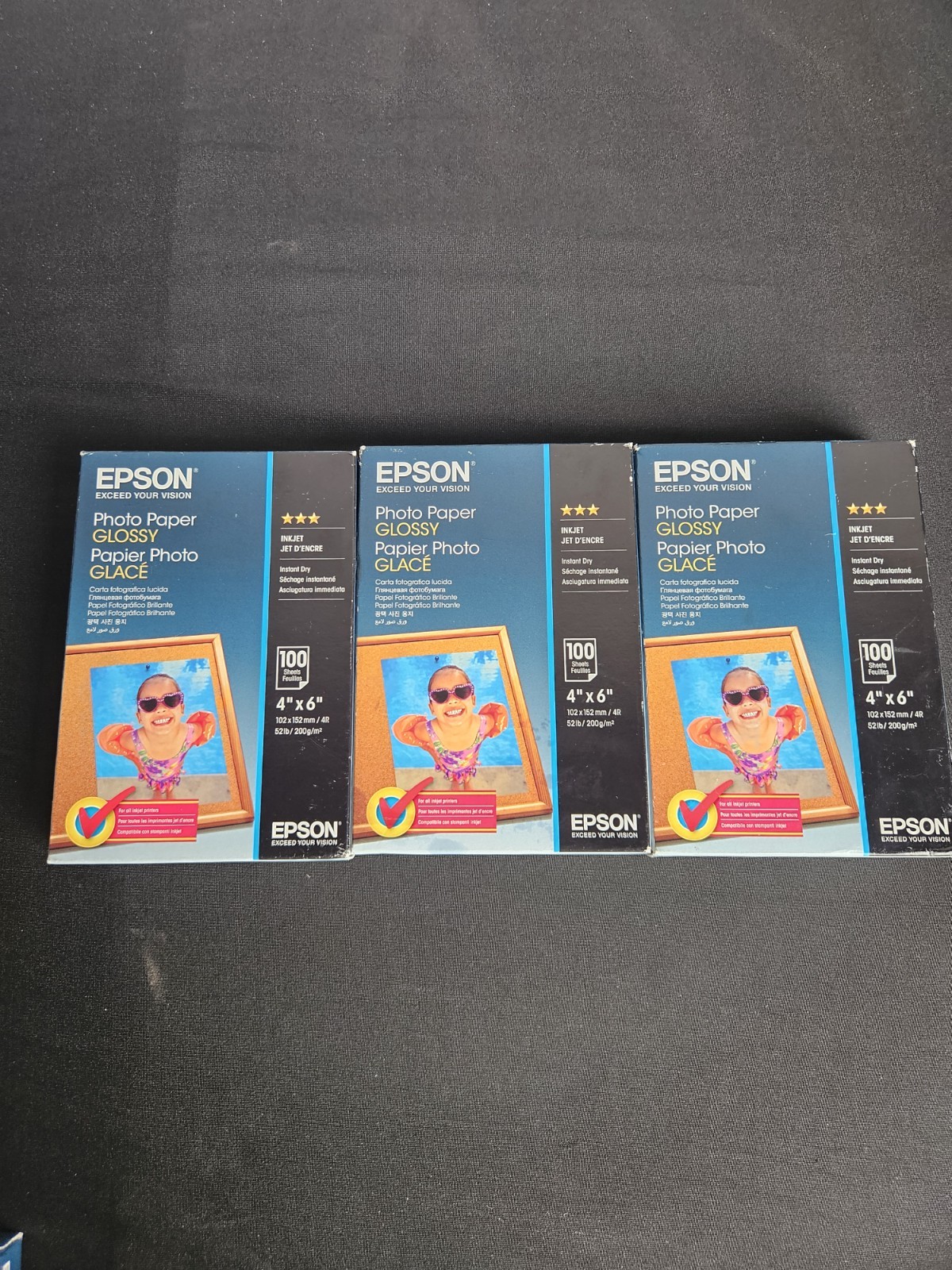 Epson Glossy Photo Paper 4x6 300 Sheets Lot of 3 100-Sheet Packs Inkjet S042038