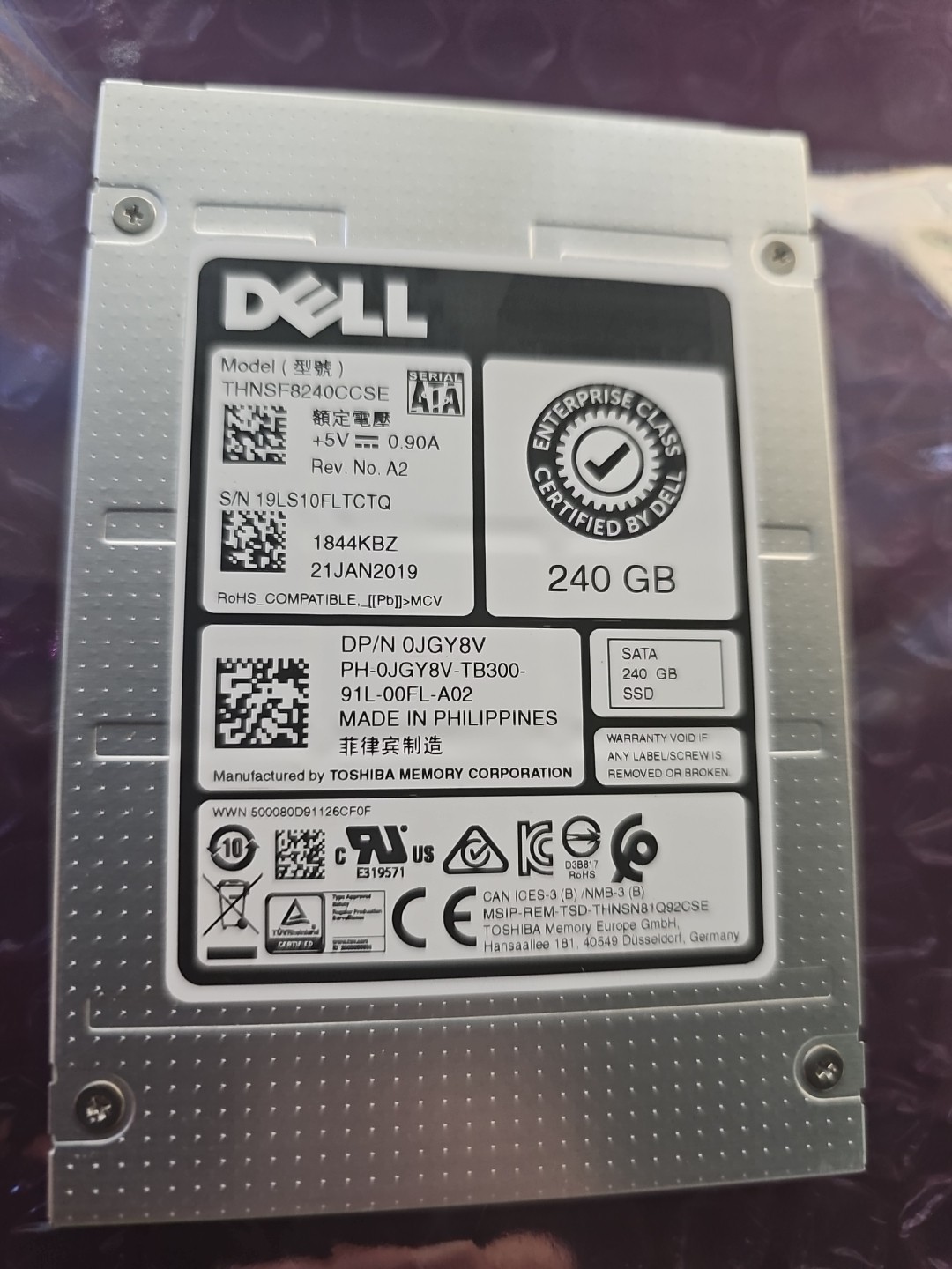 Dell 240GB SATA 6G SSD 2.5 " SSD THNSF8240CCSE 0JGY8V.      #s65