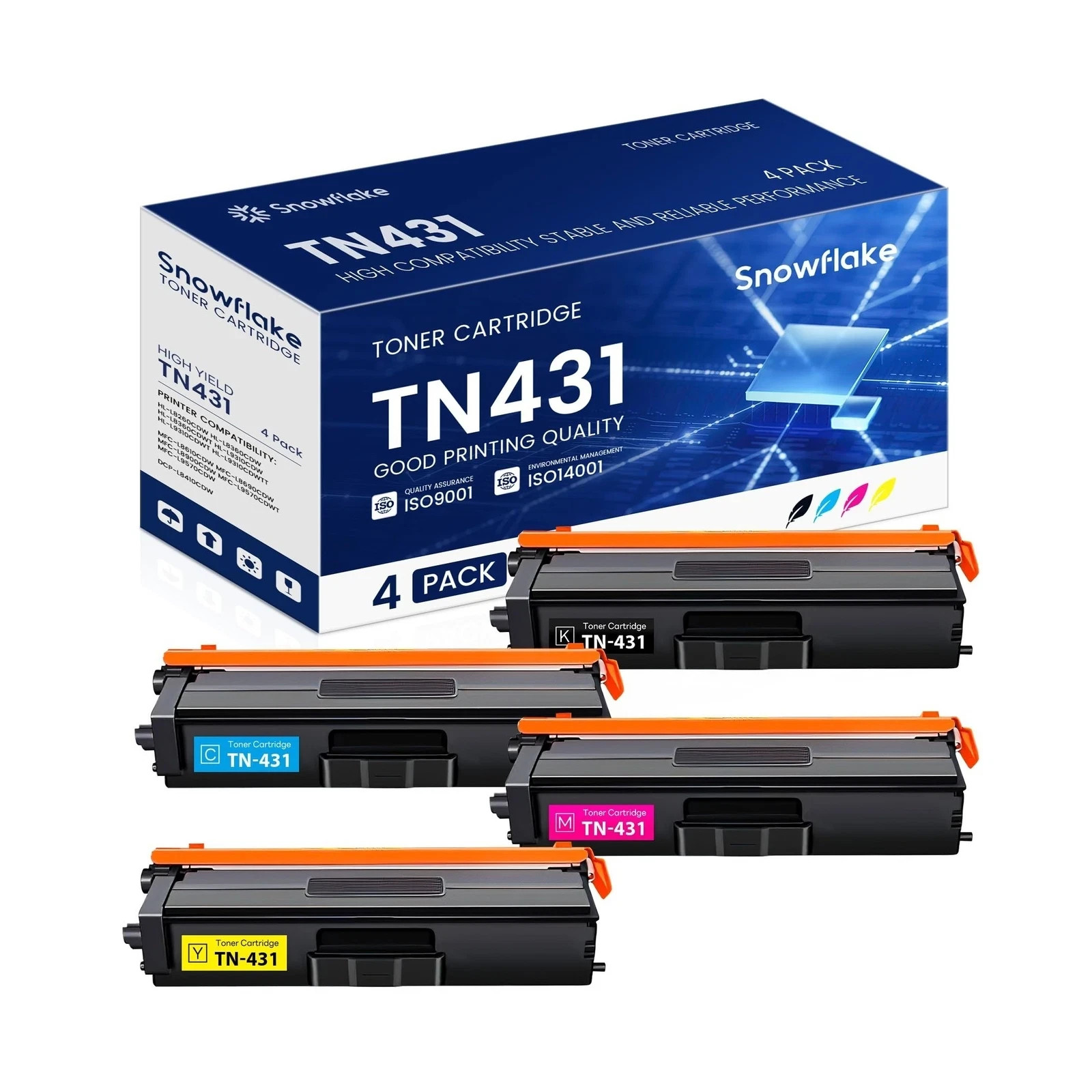 4 Pack TN-431 TN431 Compatible TN431BK TN431C TN431M TN431Y Black Cyan Magent...