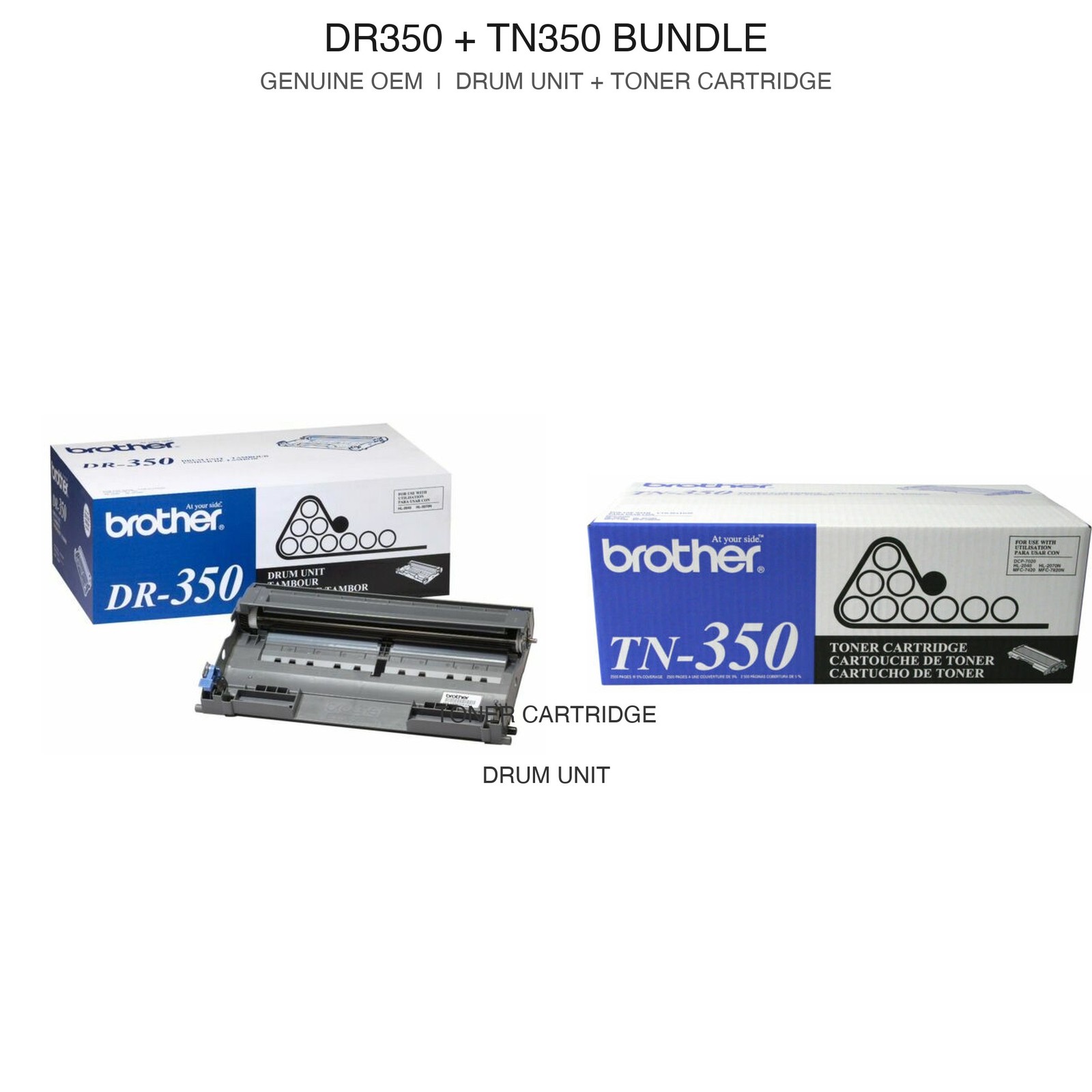 Brother DR350 Drum Unit + TN350 Toner Genuine OEM Bundle HL-2040 New
