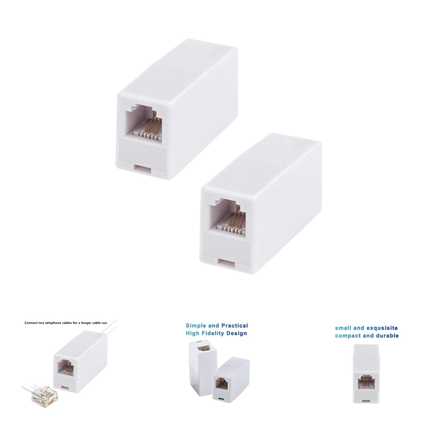 Compact RJ11 6-Pin Coupler Set - Easy Phone Line Connector for Home & Office