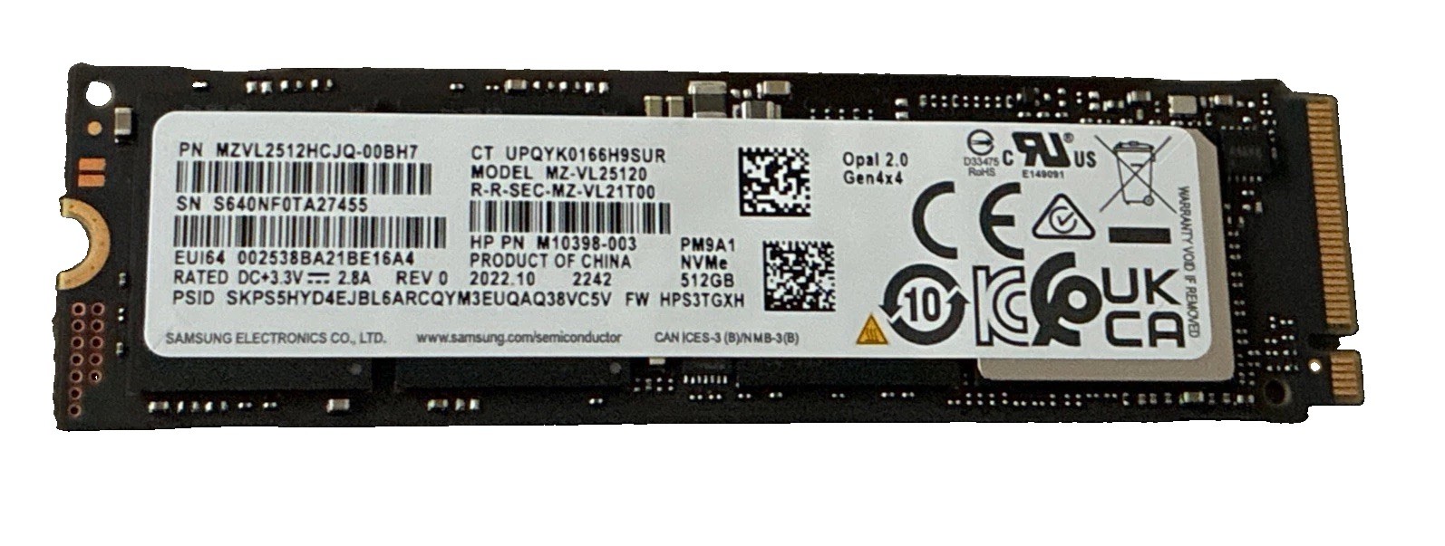 Samsung PM9A1 512GB NVMe SSD PCle 4.0 X 4 NVME Opal 2.0