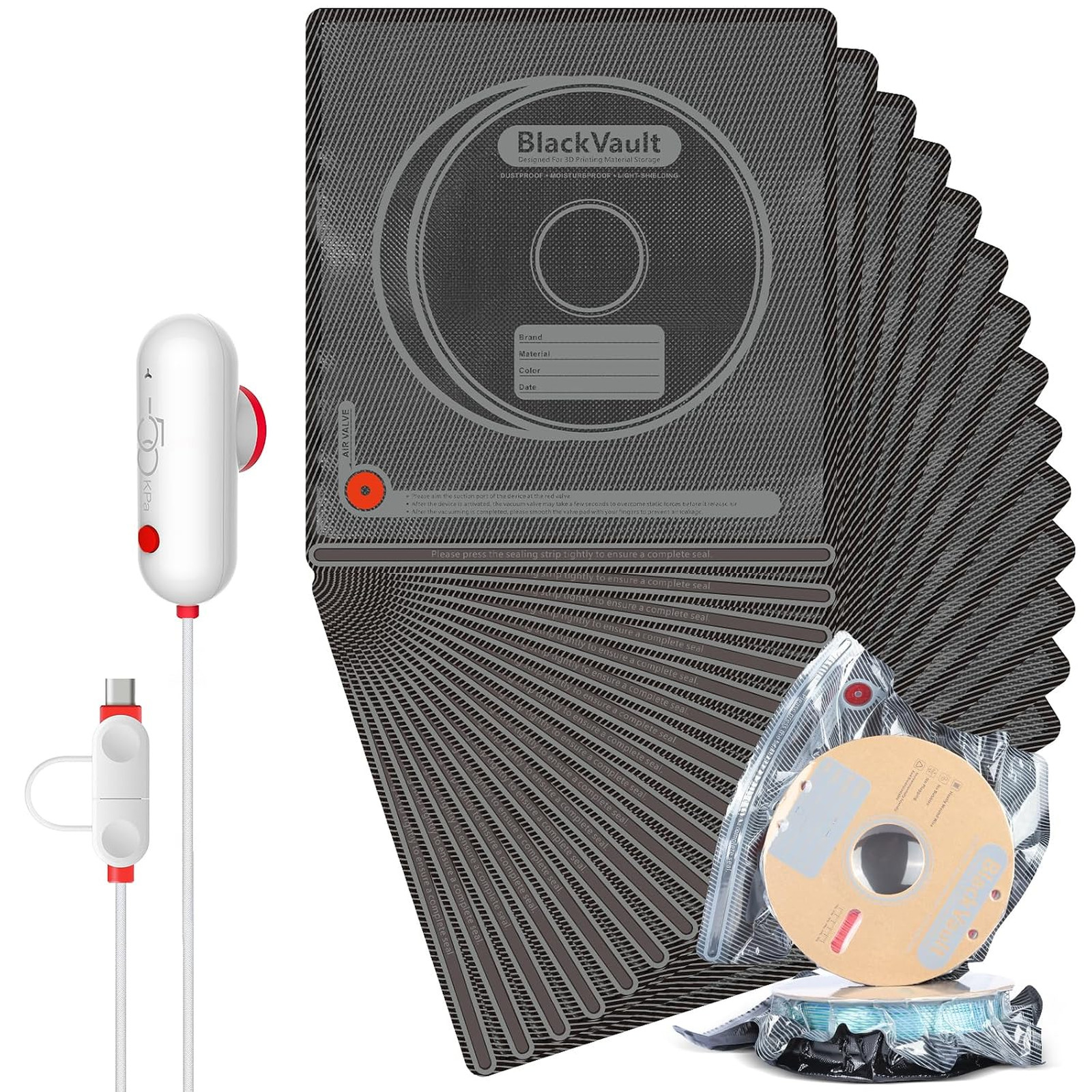 Filament Vacuum Storage Kit with USB Pump, 20 Pack Light-Proof Vacuum Sealed