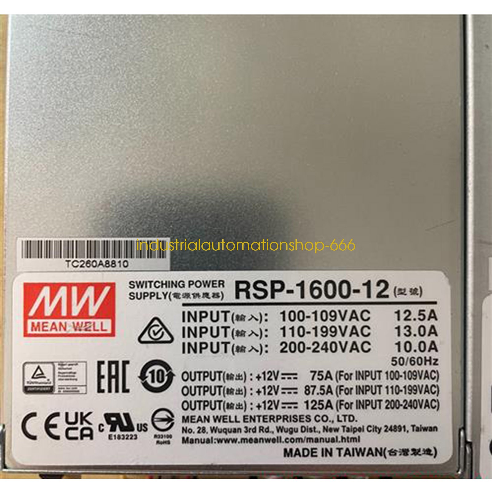 1PCS New MEAN WELL RSP-1600-12 Power Supply Via DHL or FedEX