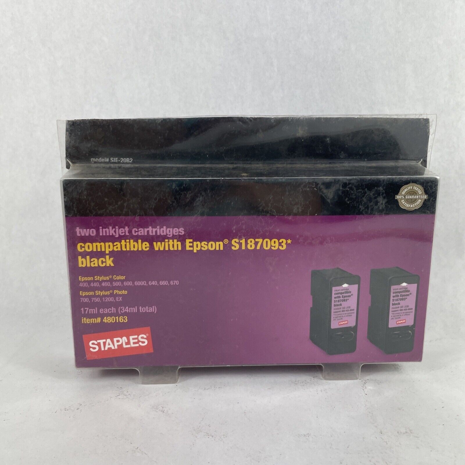 Staples Two Inkjet Cartridges Color Black For Epson S187093 Item#480163, Open Bx